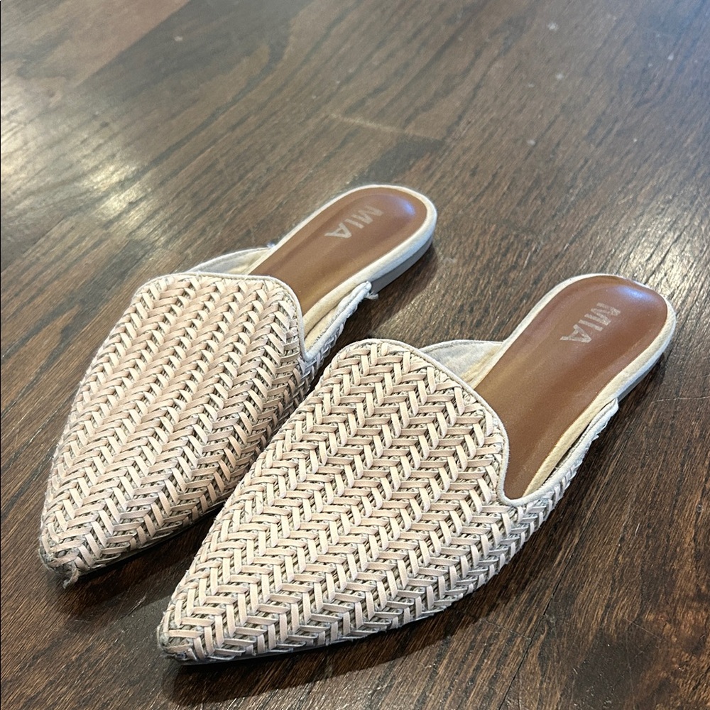 MIA Beige Woven Slip-On Mules